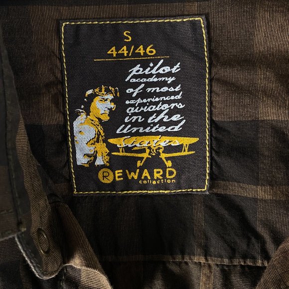 Aviator Shirt Mens Small Pilot Academy United States Pearl Snap Brown‎ Plaid - Picture 2 of 13